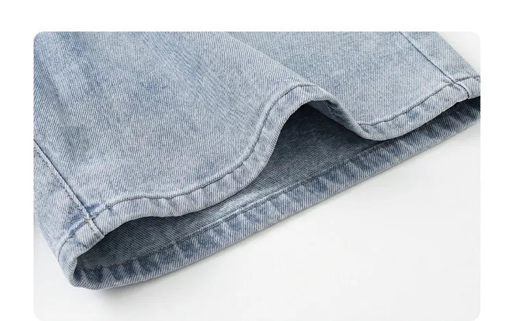Fashion Women Shorts Mid-length Blue New Dividing Line Design Retro Washed Cotton Straight Leg Short Jeans Summer 2026