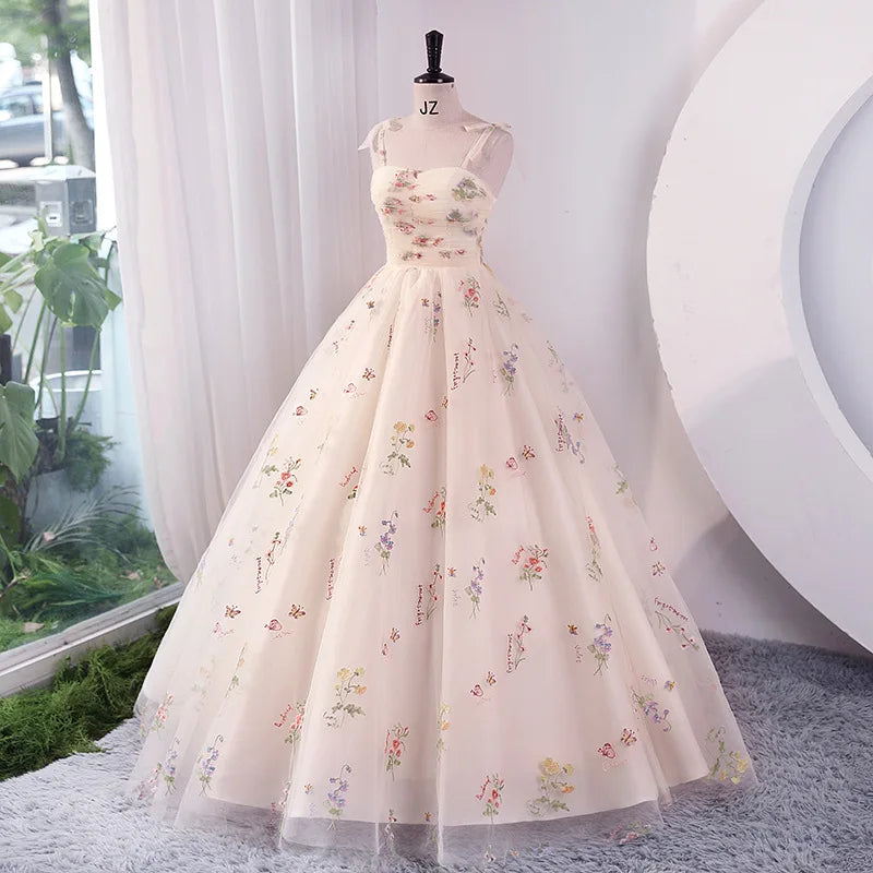 Luxury Floral Embroidery Long Prom Evening Wedding Shooting Dresses Women 2025 Summer Party Formal Occasions Reception Dress