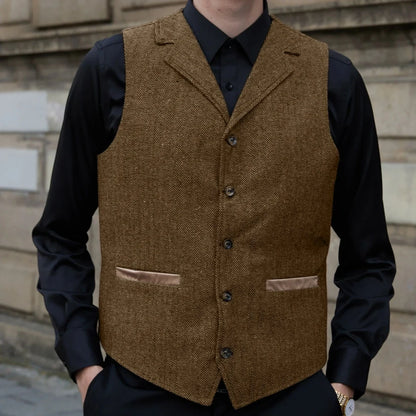 Men Vest Gray Blue With Lapel Single Button Waistcoat For Wedding Birthday Formal Business Casual Banquet Daily Men Suit Vest