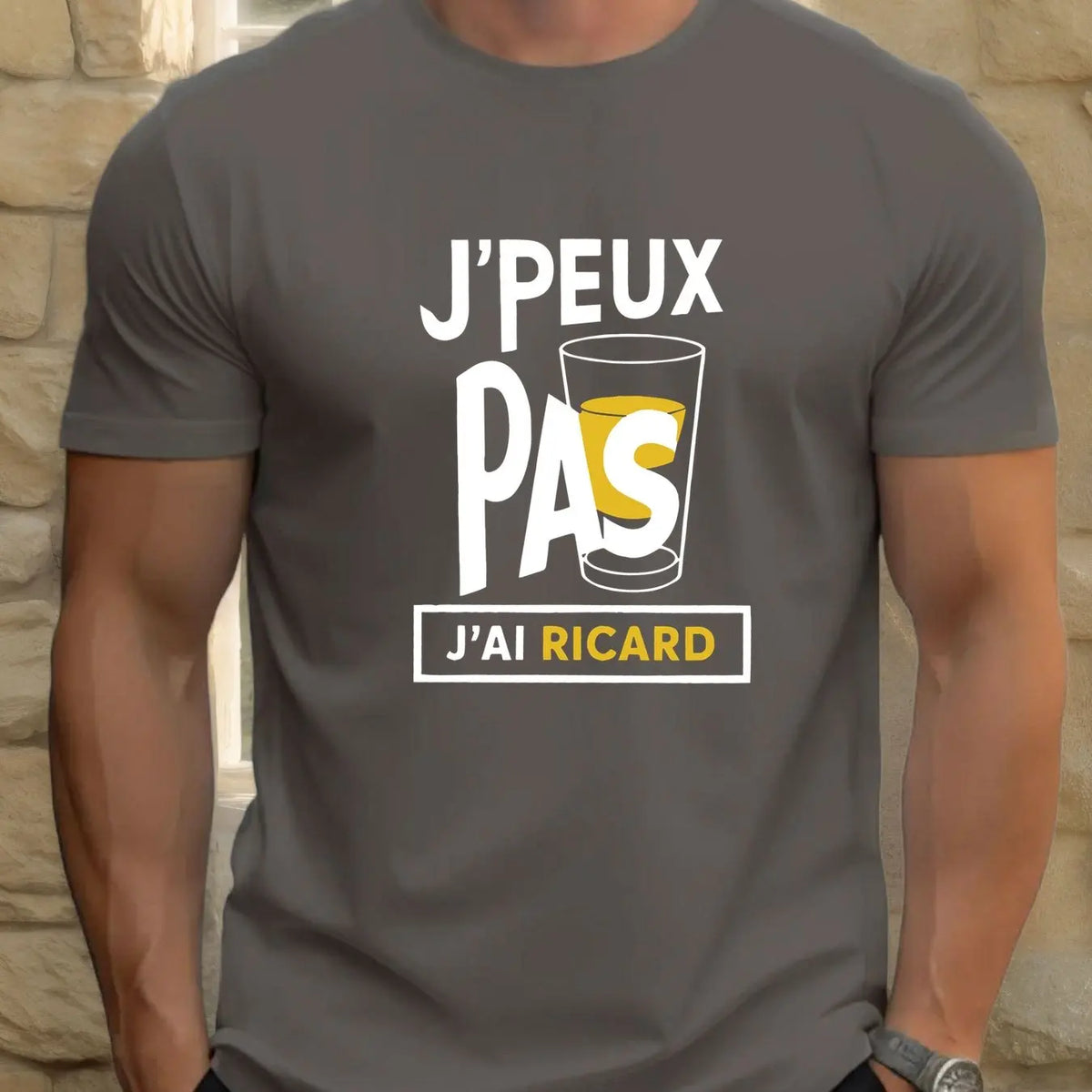 Men "J'Peux Pas J'ai Ricard" Graphic Tee - Casual Crew Neck Short Sleeve Summer Style Cotton Blend Regular Fit Men Clothing