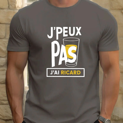 Men "J'Peux Pas J'ai Ricard" Graphic Tee - Casual Crew Neck Short Sleeve Summer Style Cotton Blend Regular Fit Men Clothing