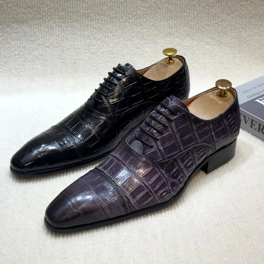 Men's Genuine Leather Oxford Dress Shoes Classic Wingtip Lace-Up Formal Shoes for Wedding Party Business Office