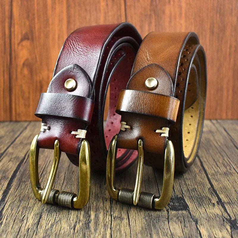 3.8cm Wide Genuine Leather Belt 105-125cm Male Retro Cowhide Waistband Men's Pin Buckle Belts DIY Jeans Pants Accessory