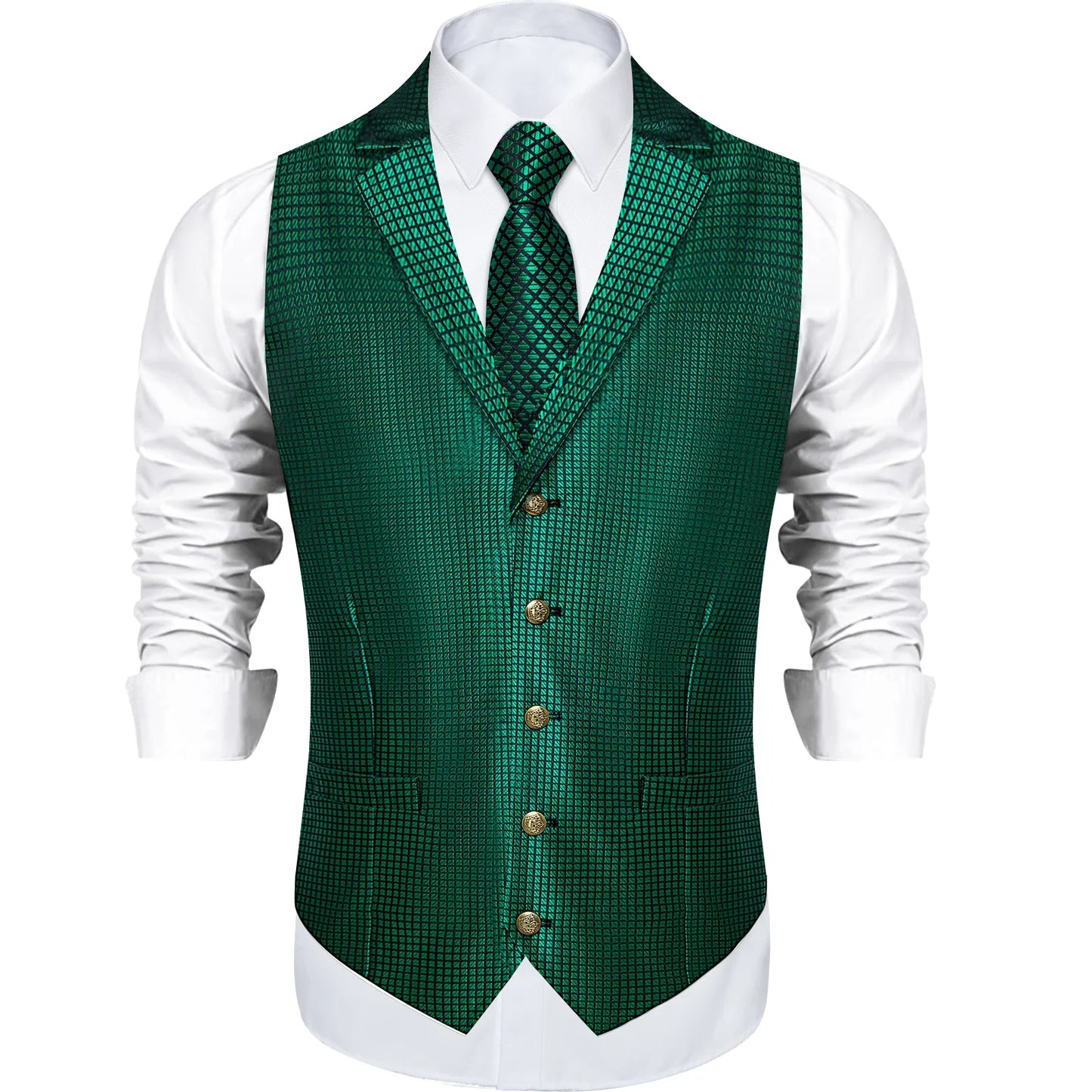 Victorian Vest Tie Set Green Plaid Gothic Waistcoat Sleeveless Jacket for Men Wedding Party Tuxedo Men's Soical Clothing
