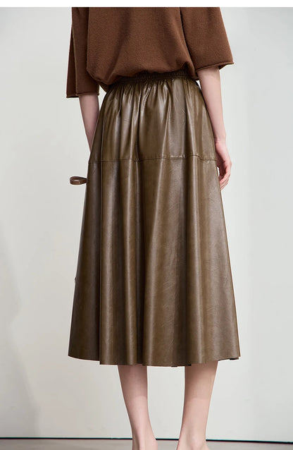Minimalist Woman Black Midi Skirt 2025 Autumn Vintage Loose Luxury Party PU Leather Skirts Casual A Line Skirts 12543028