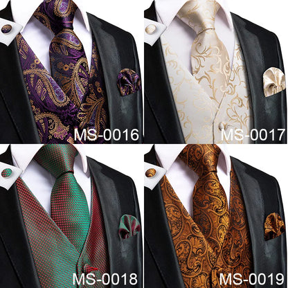 Adult Men's Vest for Suit Luxury Paisley Floral Plaid Suit Vest and Tie Set Blue Gold Red Sliver Wedding Vest Men