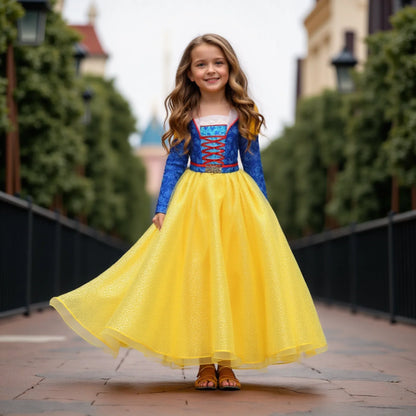 Deluxe Snow White Gown Set with Accessories Princess Costume Fairy Cosplay for Girls Kids Toddler Carnival Party Vestido