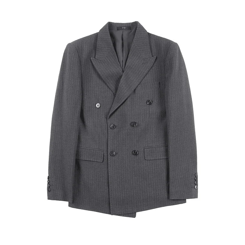 Classic Luxury Striped Men Suit Jacket Fashion Double Breasted Business Office Wedding Tuxedos Male High Quality Slim Fit Blazer