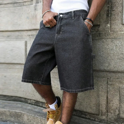 Men's Summer Black-Grey Loose Baggy Denim Shorts