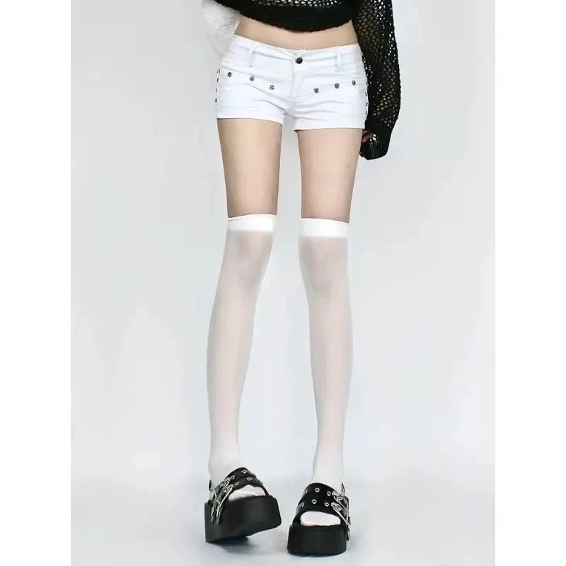 Women Emo Y2K Korean Streetwear Leopard Print Denim Mini Acubi Shorts Button Sexy Low Rise Short Trousers 2000s Alt Clothes
