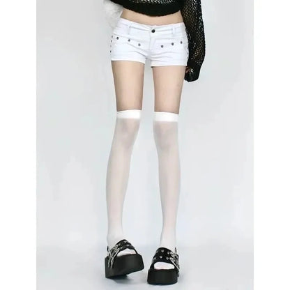 Women Emo Y2K Korean Streetwear Leopard Print Denim Mini Acubi Shorts Button Sexy Low Rise Short Trousers 2000s Alt Clothes