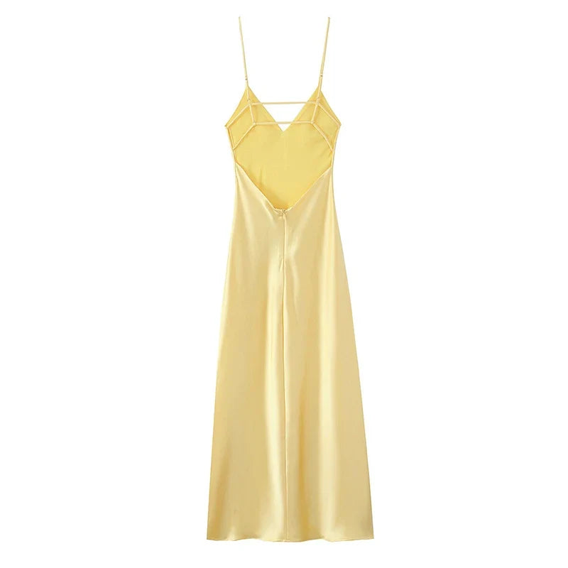 Women Sexy V-neck Satin Sling Maxi Dresses Chic White Lace Patchwork Sleeveless Backless Slim Gowns Summer Evening Party Dress