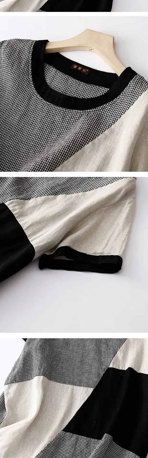 Summer Casual Loose Women's Plaid Linen Dr Design Sense Color Blo Mid-Length Slimming A-Line Skirt Korean Sle Commute
