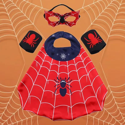 Cartoon Superhero Costume Set for Boys Girls Halloween Dress Spider Cape and Mask with Wristband Cosplay Costume