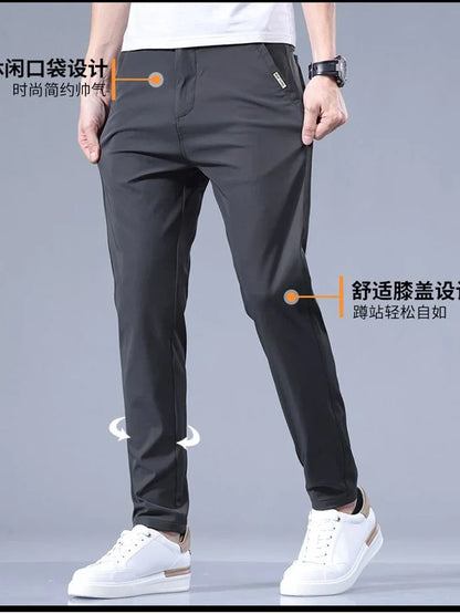2026 Men's Summer Casual Pants Thin Ice Silk Men's Pants Fashion Straight  Elastic Men's New Pants Men's Pants