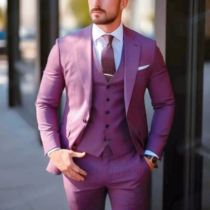 Green Mens Suits Casual 3 Pieces Slim Fit Notch/Peak Lapel Formal Wedding Groom Wear Blazer Tuxedos for Party(Blazer+Pants+Vest)
