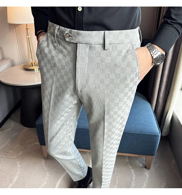 New Men Casual Plaid Suit Pants Fashion Men's Slim Fit Business Social Dress Pants Formal Wedding Social Party Male Trousers