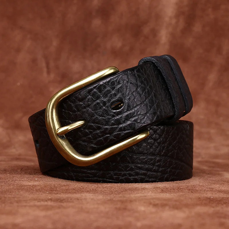 3.8CM Pure Thick Cowhide High Quality Genuine Leather Belts for Men Brand Strap Male Brass Buckle Business Jeans Cowboy Cintos