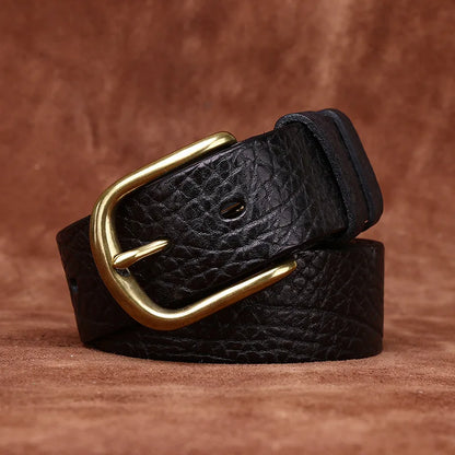 3.8CM Pure Thick Cowhide High Quality Genuine Leather Belts for Men Brand Strap Male Brass Buckle Business Jeans Cowboy Cintos