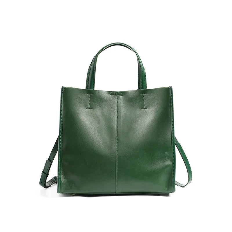 Genuine Leather New Simple Shoulder Bag Large Capacity Shopper Women Luxury Casual Handbag Crossbody Vintage Oil Wax Tote