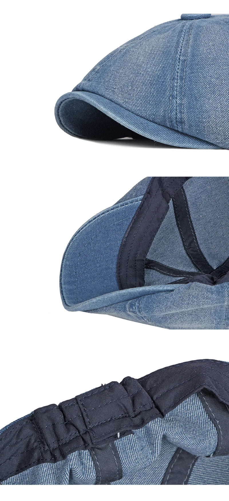 Men's Octagonal Hat Casual Solid Eight-blade Berets Washed Denim Newsboy Cap Women Painters Hat Peaked Herringbone Flat Cap