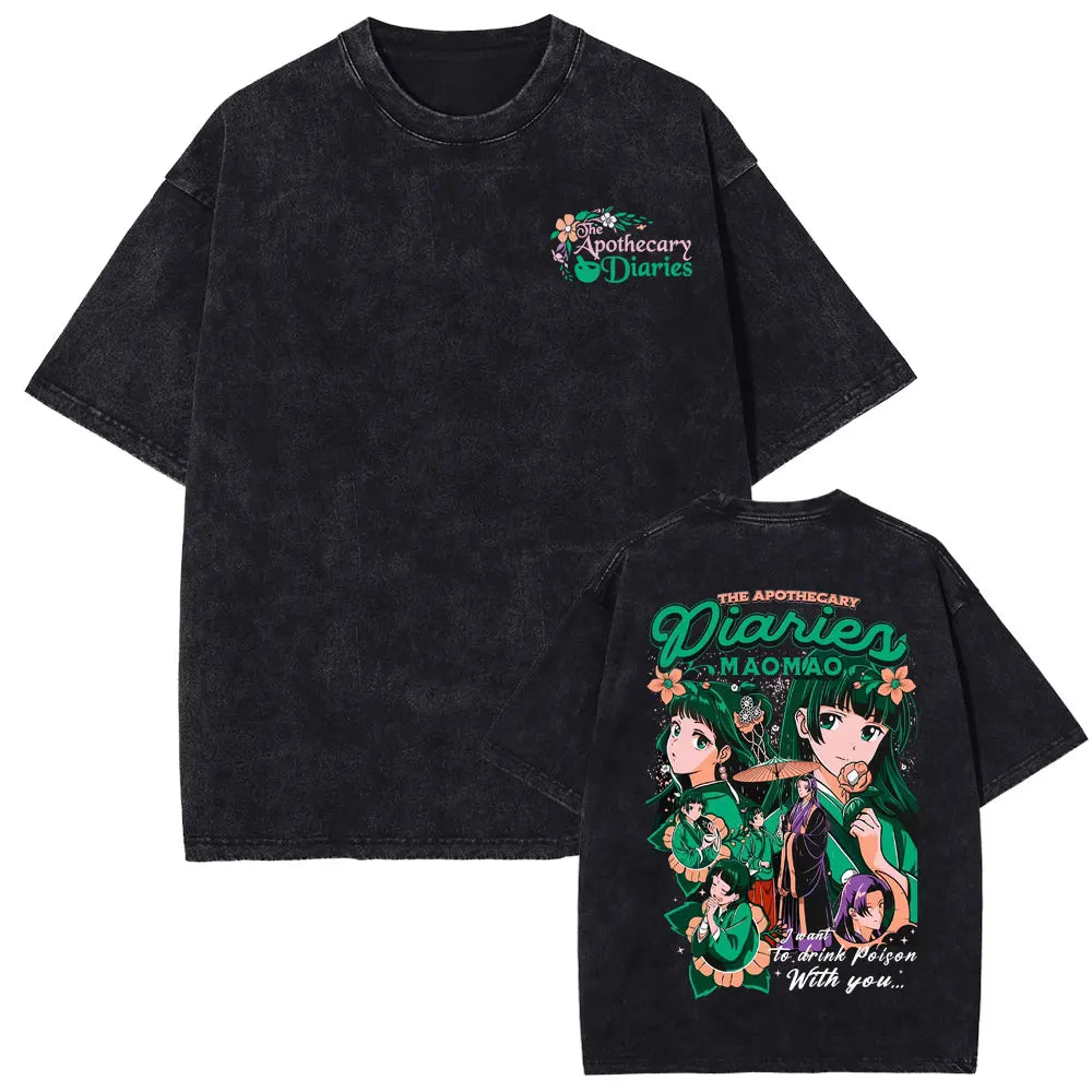 Mao Mao's Apothecary Diaries Anime Washed T-shirts Remedies Medicine Cartoon T Shirt Men Women Clothing Fashion Aesthetic Tshirt