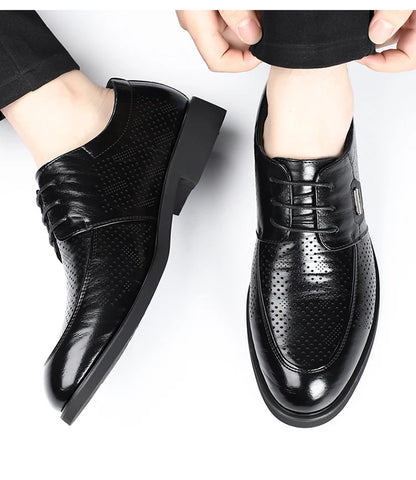 Men's Summer Breathable Leather Shoes Comfortable Soft Bottom Hollow Design Business Formal Derby Shoes British Style-SJ551-1