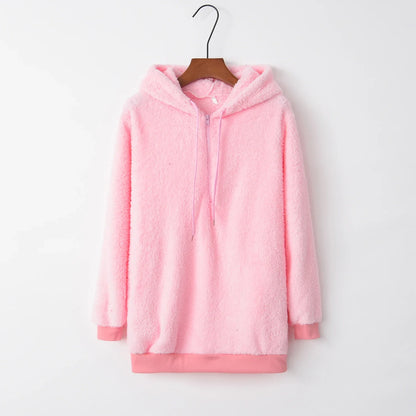 Fashion Trend Long-sleeved Hooded Solid Color, Women's Sweater Coat