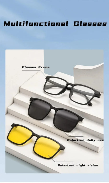 Flip-up Magnetic Clip-on Prescription Glasses Men Women TR90 Polarised Myopia Sunglasses Night Vision Reading Glasses 2191