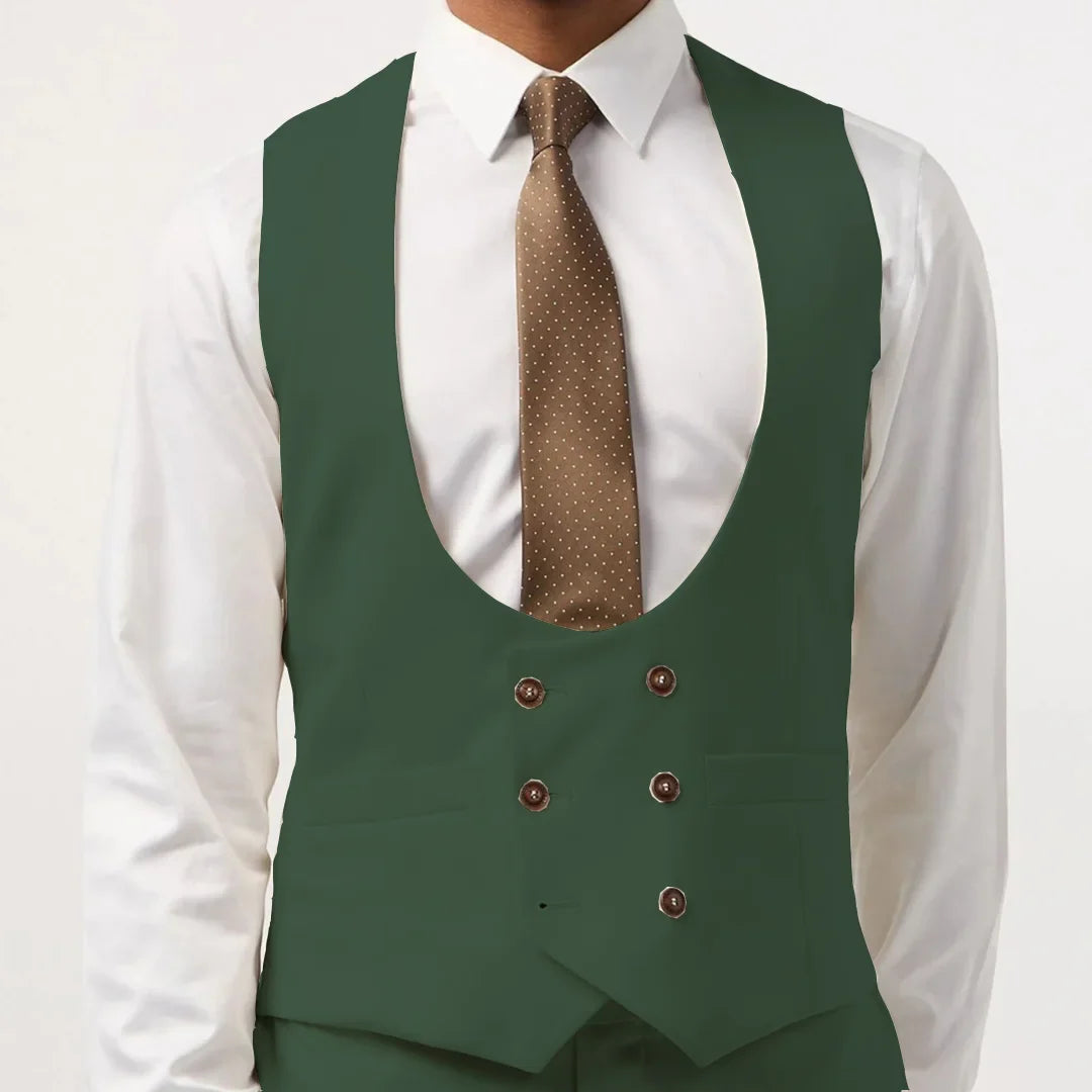 Men Vest White Double Button With Pocket Solid Waistcoat For Wedding Banquet Business Work Office Casual Daily Men Suit Vest