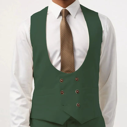 Men Vest White Double Button With Pocket Solid Waistcoat For Wedding Banquet Business Work Office Casual Daily Men Suit Vest