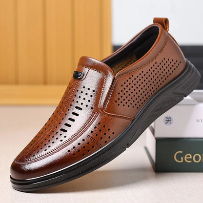Spring Summer New Hallow Leather Shoes for Men Solid Color Fashion Dress Shoes Male Soft Sole Business Casual Shoe Man