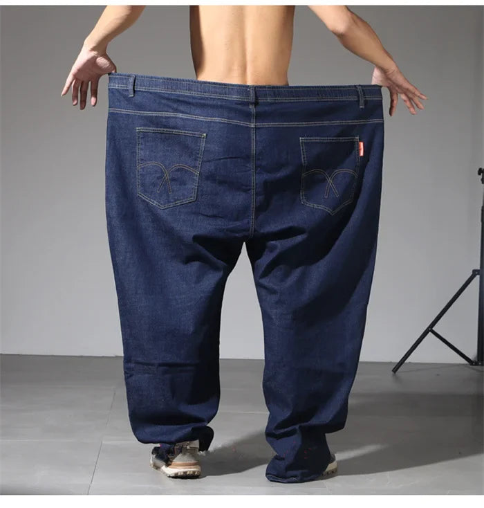 200KG Extra Large Jeans Men Blue 8XL 7XL 6XL 5XL Plus Size Denim Big Straight Elastic Trousers Black Stretched High Waist Pants