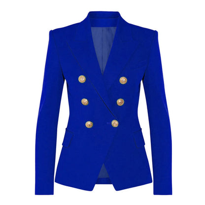 S-XXL Rainbow Color Fashion Classic Solid Double row Gold Button Long Sleeve Slim Fit Temperament Commuter Casual Woman Blazer