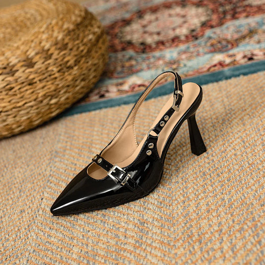 2025 Summer Classic Black Women Sandals Fashion 9cm High Stiletto Heels Lady Party Shoes Plus Small Big Size 33 43 47
