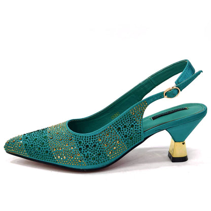 2024 Hot Selling INS Pointed-Toe Luxury Style High Heels Sandal With Bag Set in Gold Color For Wedding Party Women