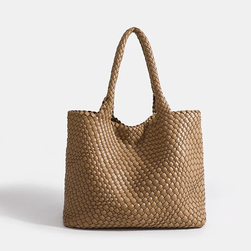 Woven Tote Bag For Women Soft Foldable Top-Handle Wristlet Bag Fashion Hobo Handbag Composite Bag with Coin Purse