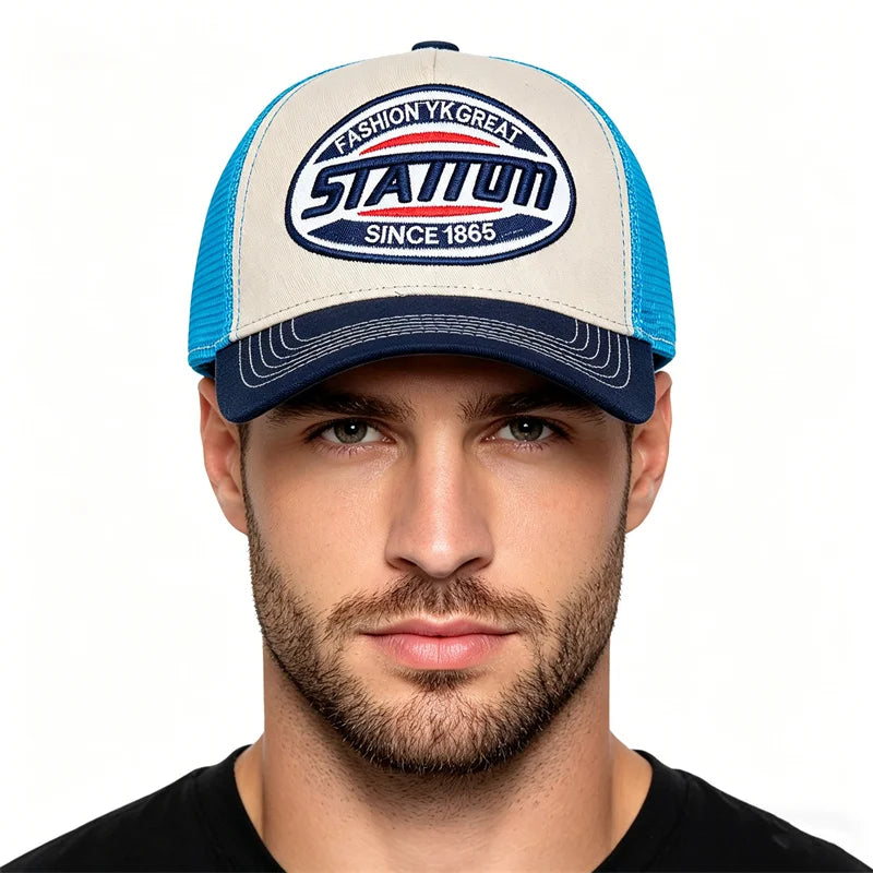 High Quality Unisex Baseball Cap for Classic STATION Letter Pattern Mesh Cap Men Women Breathable Streetwear Summer Trucker Hat