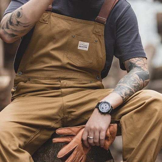 Khaki Overalls Men’s Baggy Workwear Vintage Jumpsuit Pockets Cargo Working Pants Quality Straight Oversize Trouser