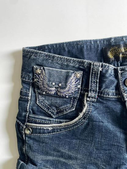 Y2K Japan Street Hottie Wing embroidery vintage Denim Shorts Harajuku Slim Skirt Light Blue Jean Low Waist Short Mini Skirt