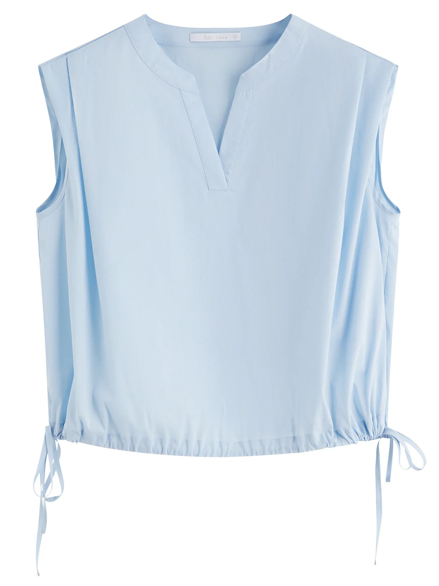 Straight Shoulder V-Neck Sleeveless Blouse - 2025 Summer New Style with Drawstring Tie Women Shirts 25FS12645