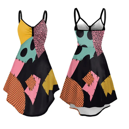Halloween Nightmare Christmas Sally Dress Spaghetti Strap Women's Sexy Backless Dresses Patchwork Vestidos