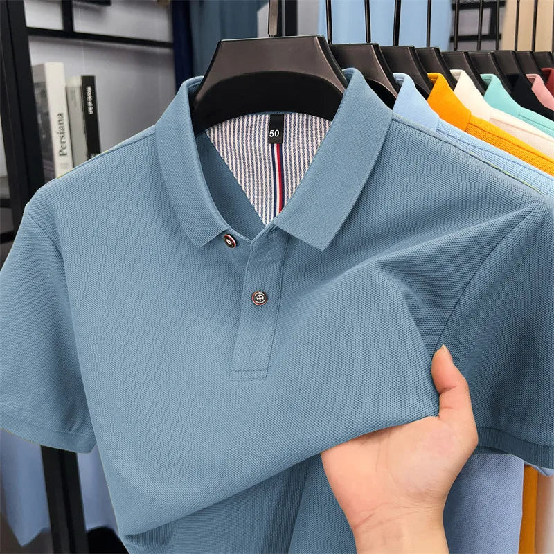 100% cotton short sleeve polo shirt comfortable lightweight high-end brand fashionable simple summer men's casual lapel T-shirt