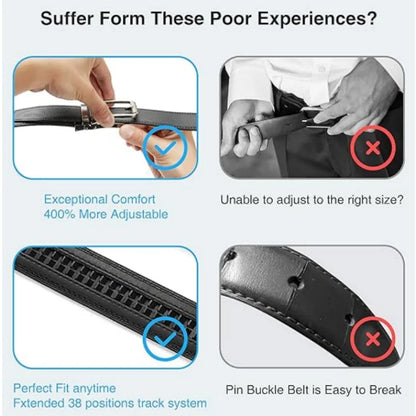 Automatic Buckle Belt for Men, High Quality Genuine Leather Belt, Adjustable Ratchet Belt Fashion Designer Belt Men