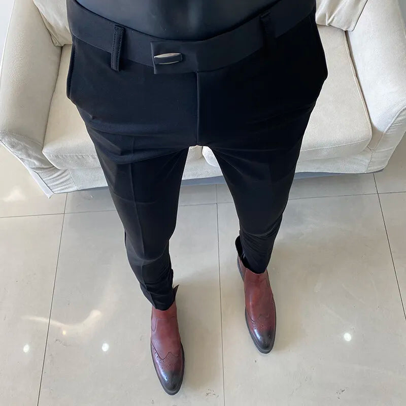 Spring 2026 Mens Casual Slim Fit Dress Pants Streetwear Suit Pants Men High Quality Office Pants All Match ankle Length Trousers