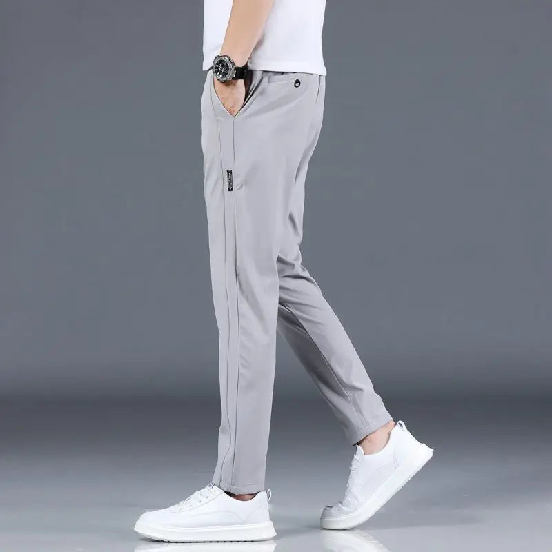 Ice silk men's pants 2026 summer new black gray thin business casual pants outdoor elastic breathable straight leg sports pants
