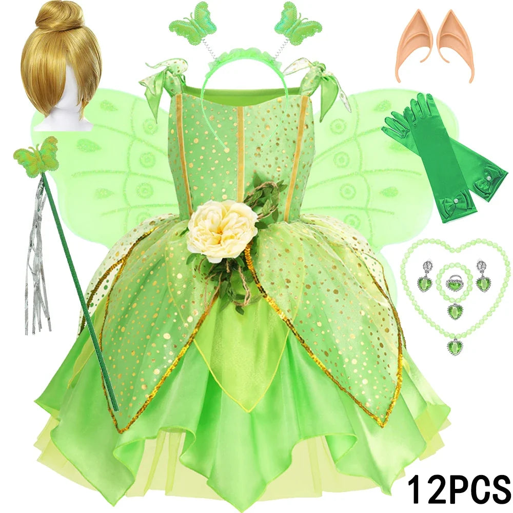 Summer Girls Tinkerbell Fairy Dresses Up for Girls Costume Kids Cosplay Flower Fairy Princess Clothes Christmas Party Outfit