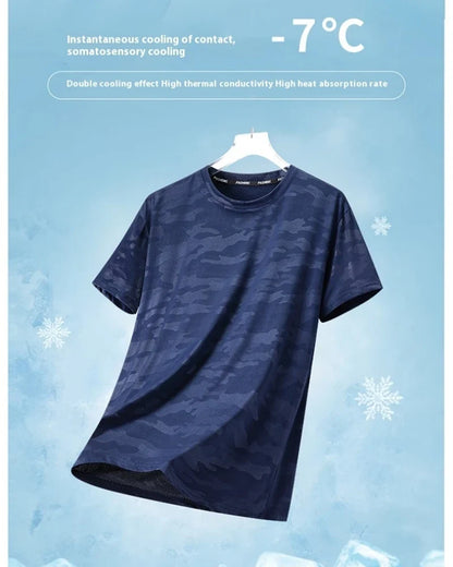 Functional Fabric Mosquito-Resistant Antibacterial Sweat-Wicking Ice Feeling 2025 New Ice Silk T-Shirt Men's Short Sleeve Thin Q