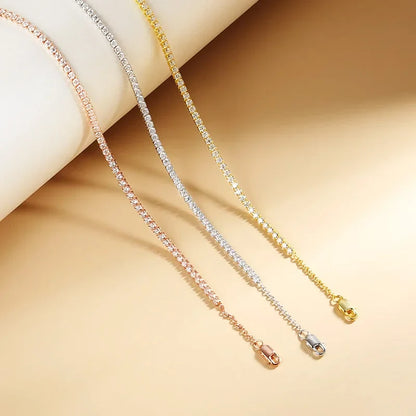2mm D Color Moissanite Tennis Choker Necklace For Women S925 Silver 18K Gold Plated Adjustable Necklaces Chain Wedding Jewelry