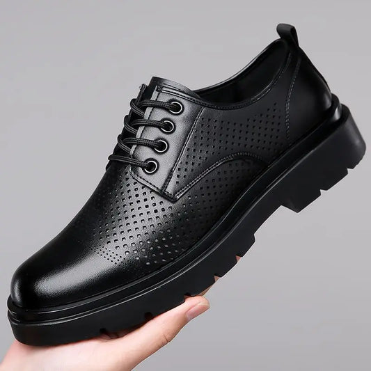 Men's Soft Leather Sandals Business British Style Perforated Breathable Non-Slip Suit Wedding Dress Shoes Summer